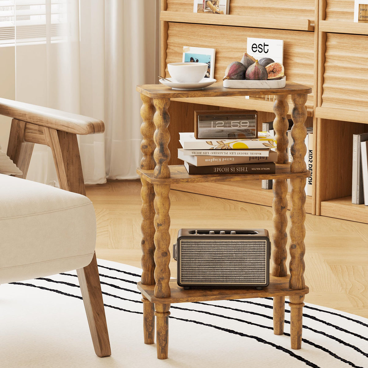 Side Table with Storage Shelf, 3-Tier Small Coffee Table B76770