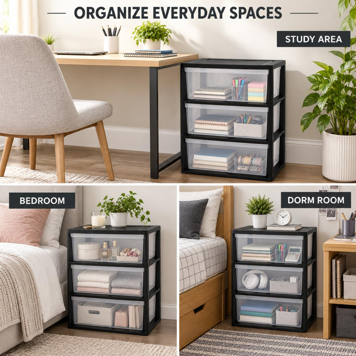 3 Drawer Clear Plastic Storage Cart X6547