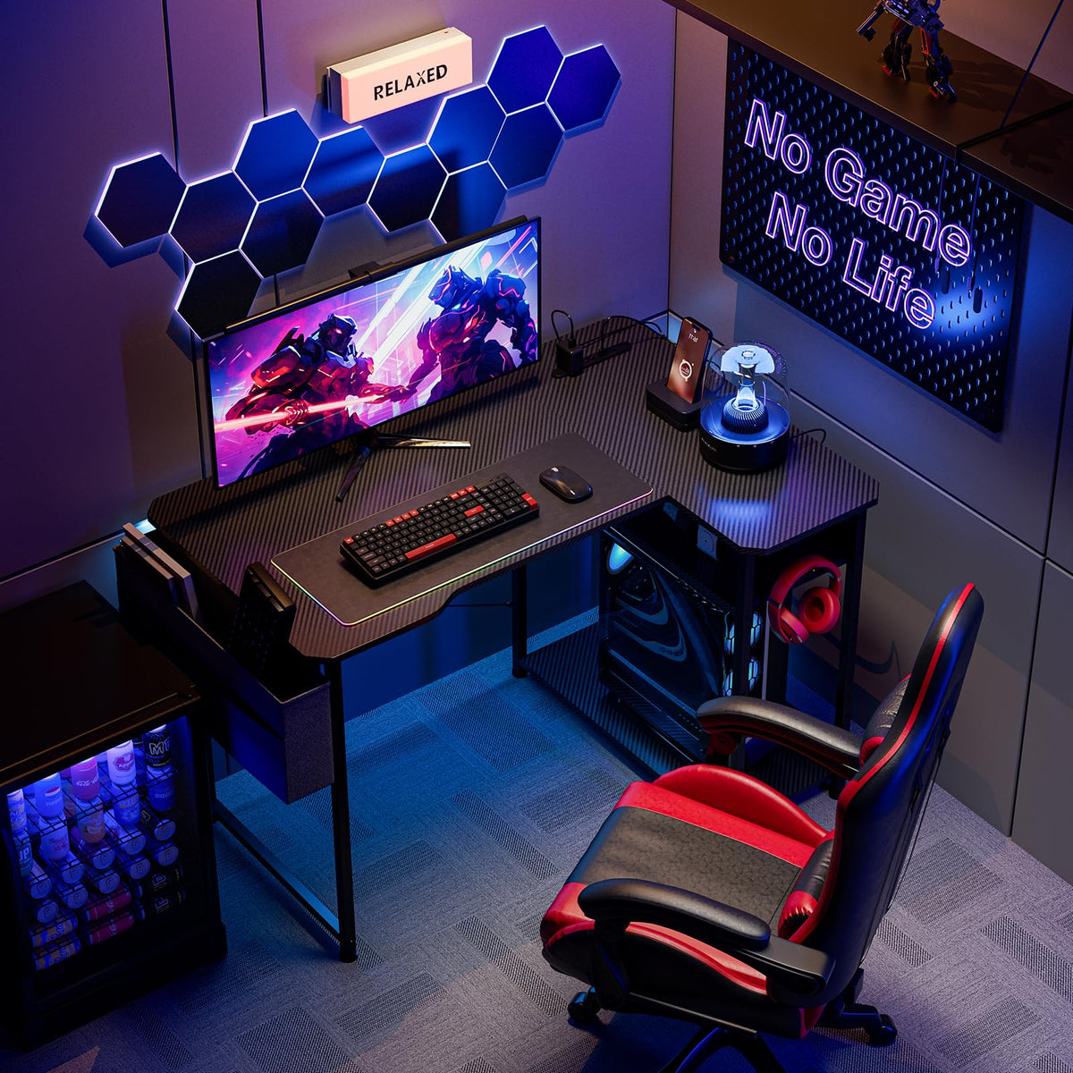 L Shaped Gaming Desk 40 Inch Black Carbon D774