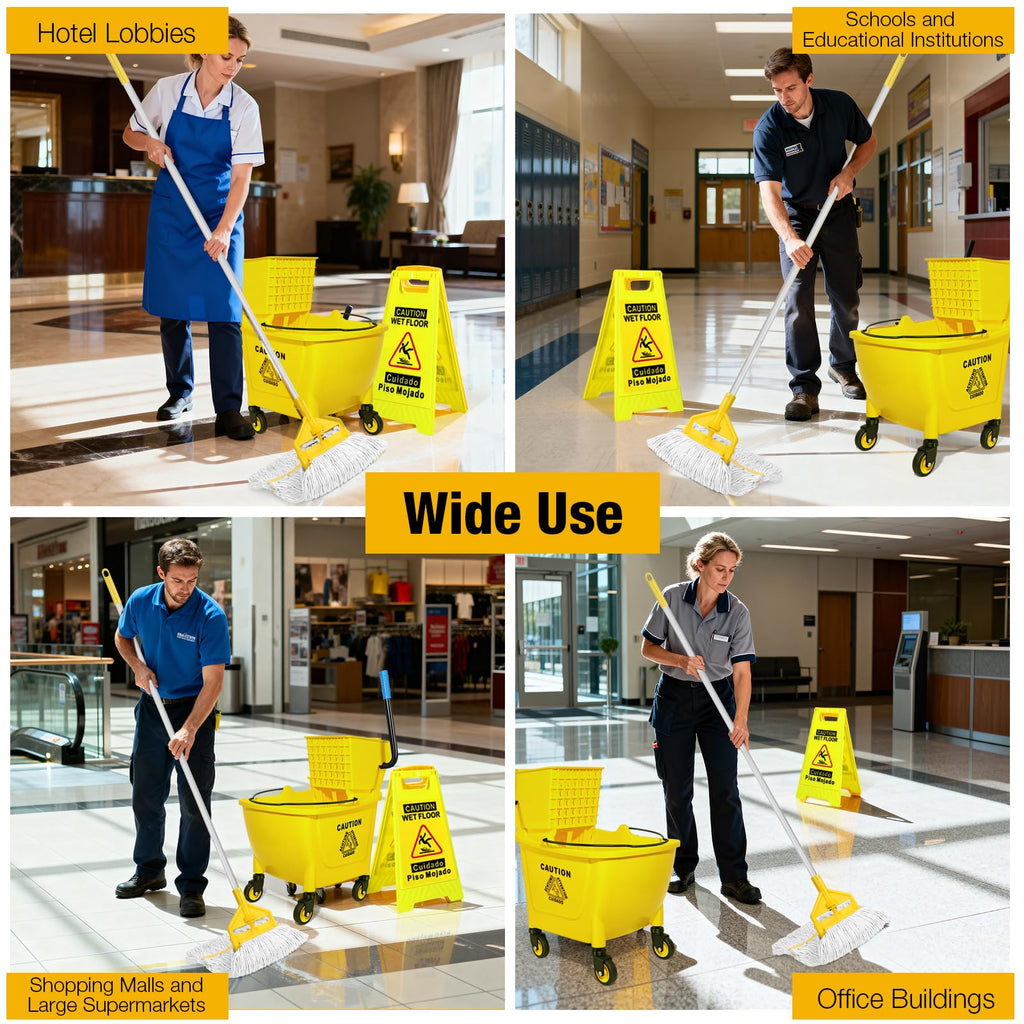 Yellow 35Qt Mop Bucket with Side Press Wringer on Wheels Z162
