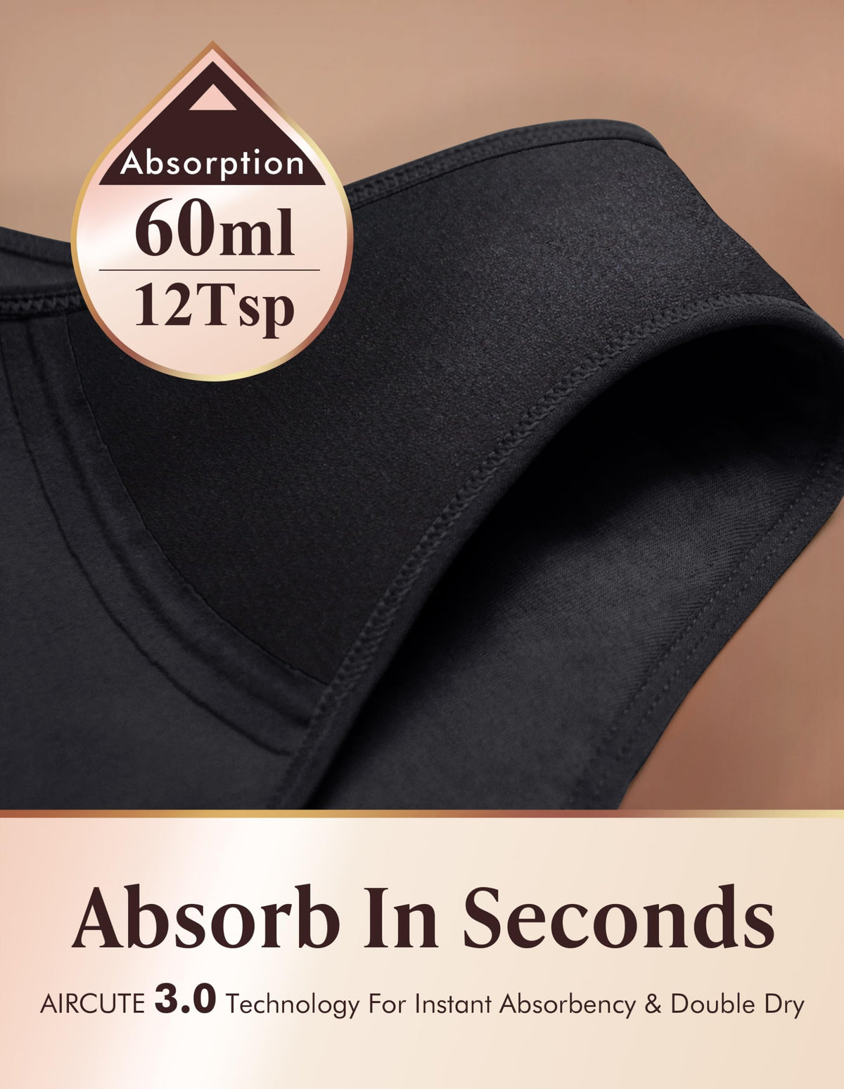 Washable Absorbency Urinary Incontinence Underwear for Women High Waist Leak Proof Panties 60ML, 3 Pack Beige White O22669