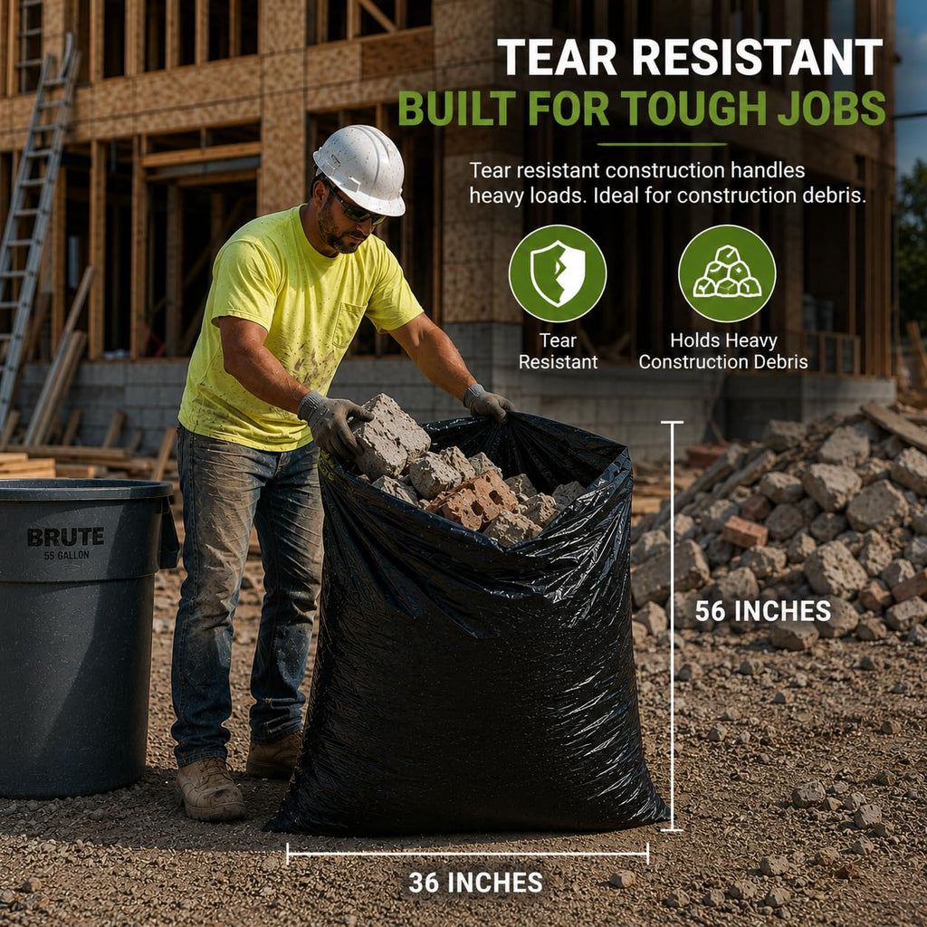 55 Gallon 2 Mil Black Heavy Duty Trash Bags, 20 Count T486623