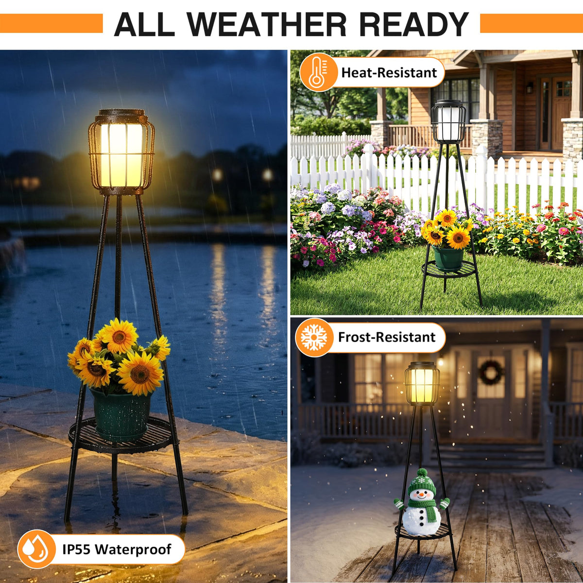 2 Pack Waterproof Solar Floor Lamp & Metal Planter Holder G261