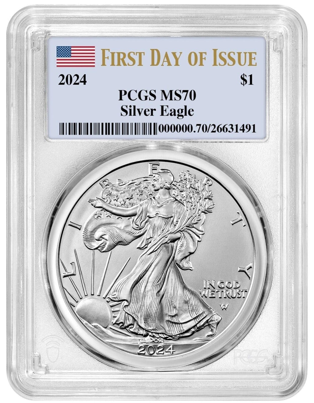 2024 $1 American Silver Eagle PCGS MS70 First Day of Issue I836603