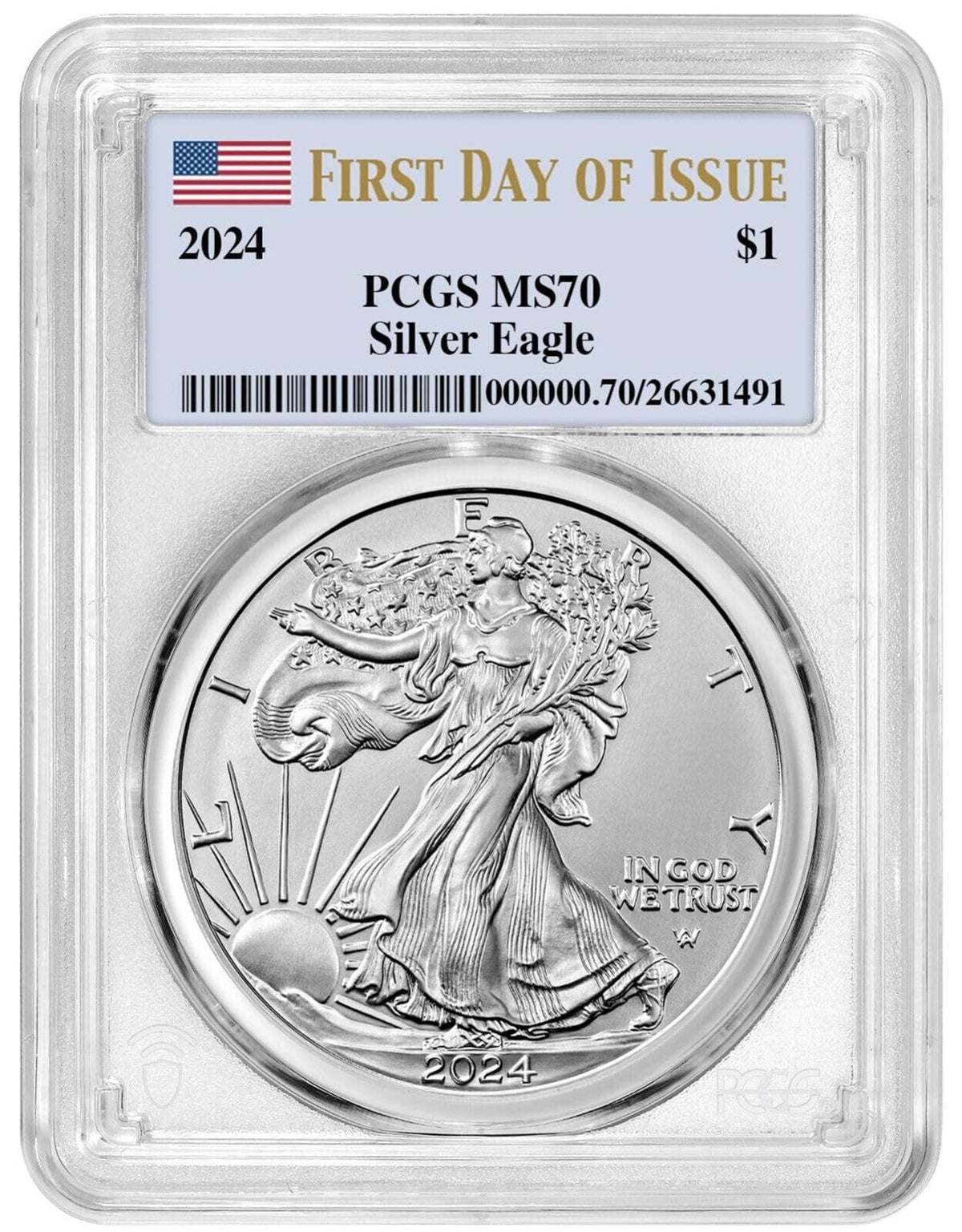 2024 $1 American Silver Eagle PCGS MS70 First Day of Issue I836603