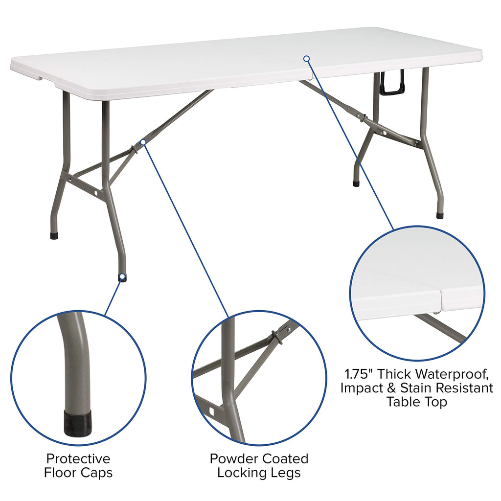 6-Foot Bi-Fold Granite White Plastic Folding Table L984108