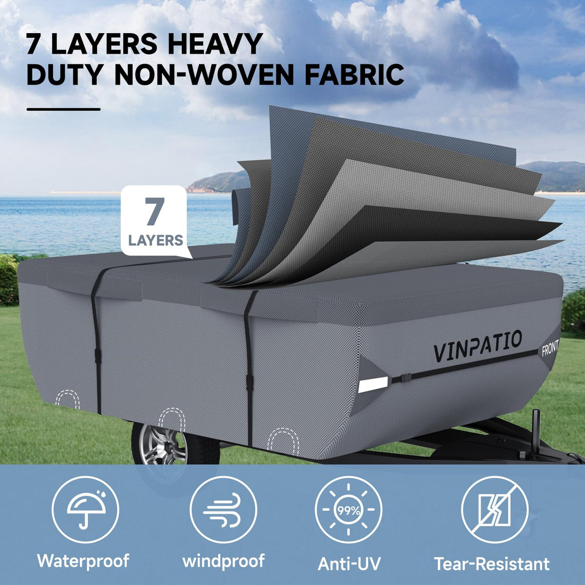 Waterproof Anti-UV Pop Up Camper Cover Fits 14'-16' Trailers W53012