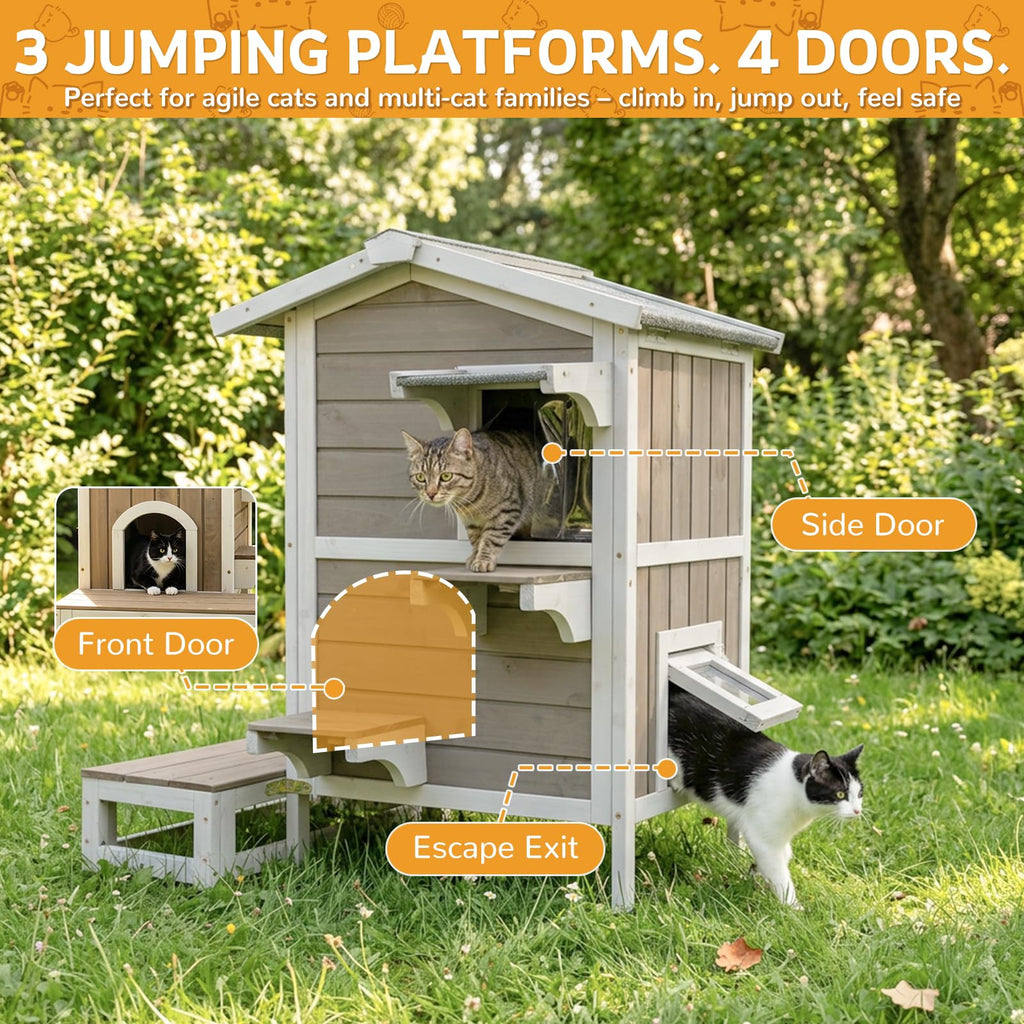 Weatherproof Wooden Outdoor Cat House Q1912
