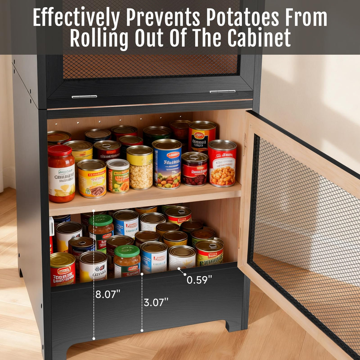 Black Stackable Wooden Potato Onion Storage Bin with Lid T80356