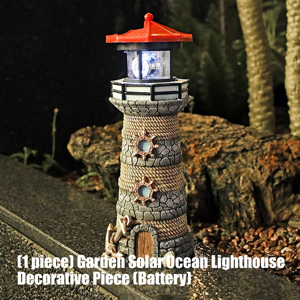 Solar Powered Resin Lighthouse Ornament F21638