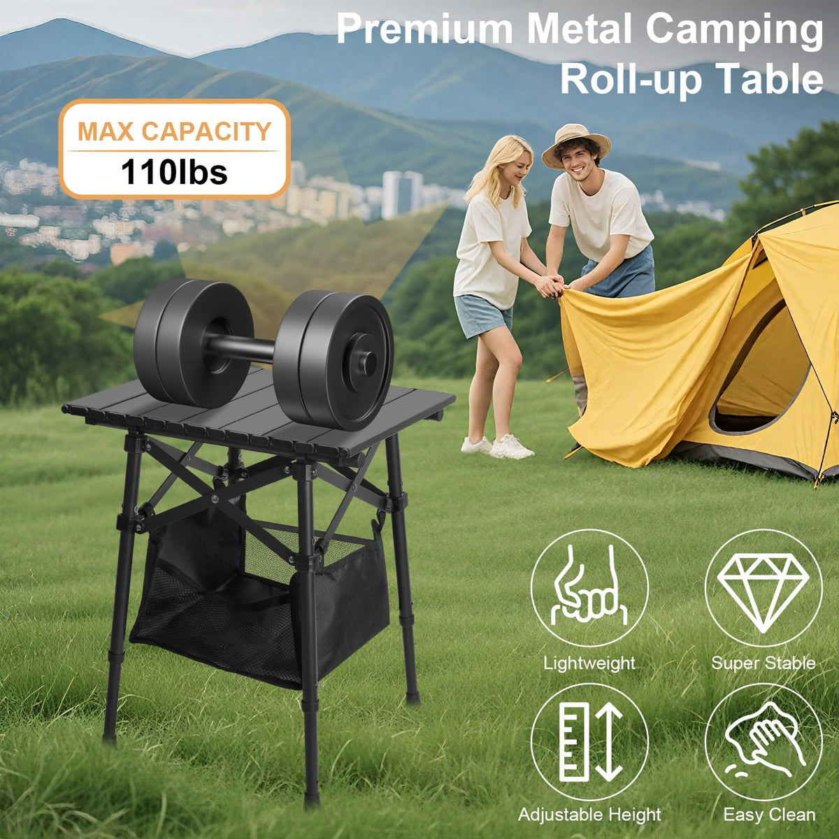Folding Camping Side Table, Adjustable Height C544287