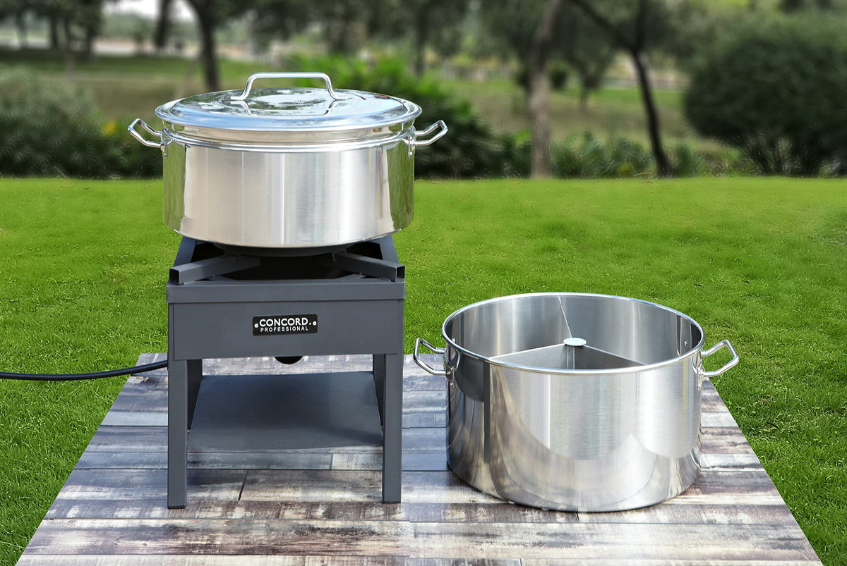 Extra Large Stainless Steel Stock Pot Steamer and Braiser Combo 40 QT H16595