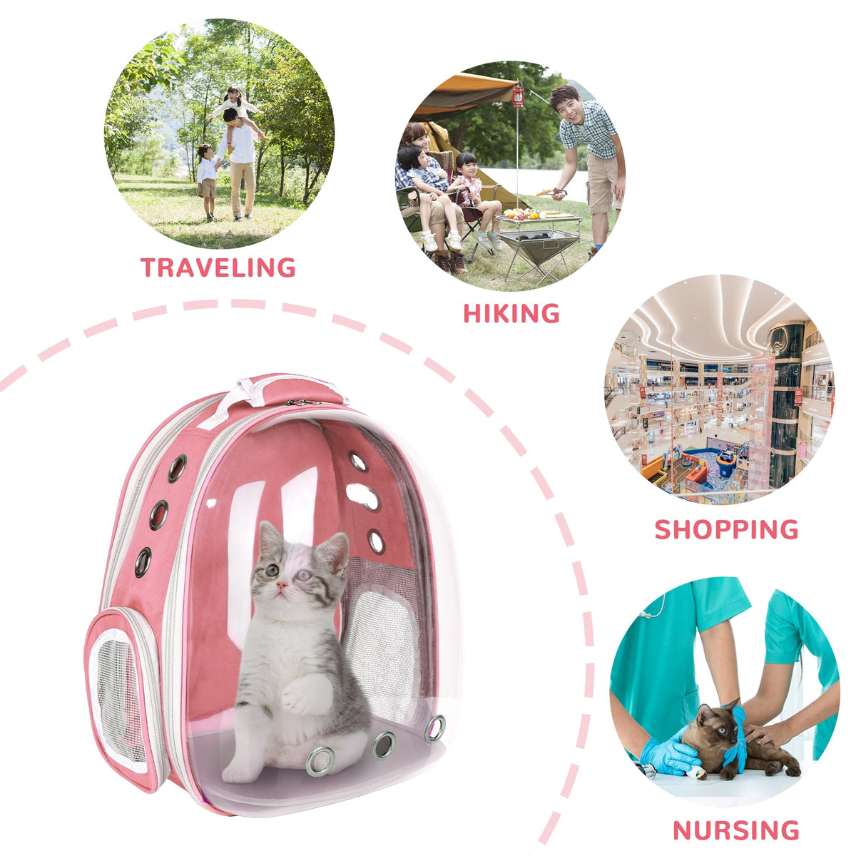 Expandable Pet Backpack Carrier for Under 15 lbs (Pink) F704715