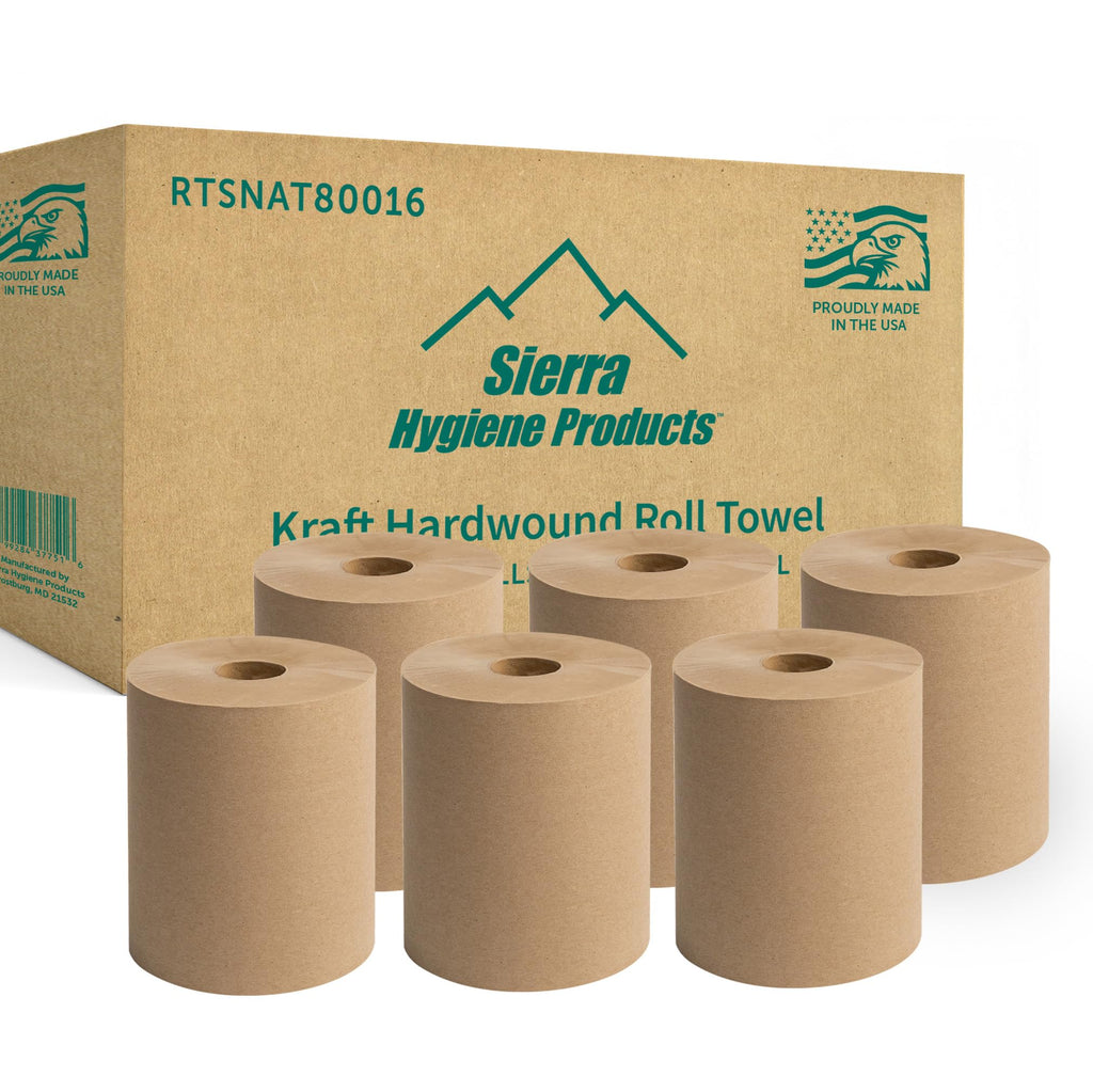Natural Hardwound Paper Towels, 6 Rolls I31166