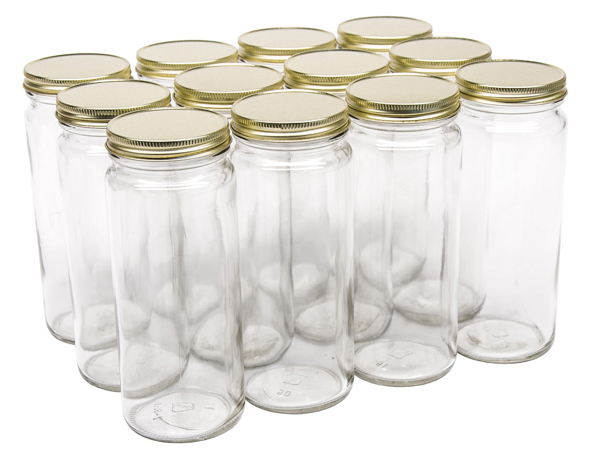 16 Ounce Glass Wide Mouth Canning Jars with Gold Metal Lids, Case of 12 D143412