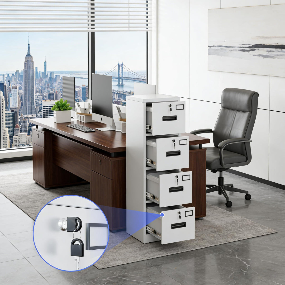 4 Drawer White Metal File Cabinet M8959