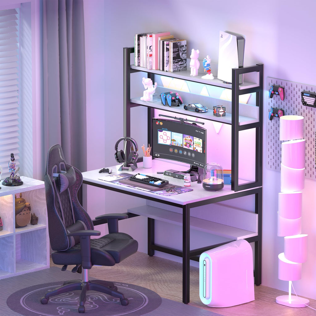 White Computer Desk with Hutch and Shelves D805586