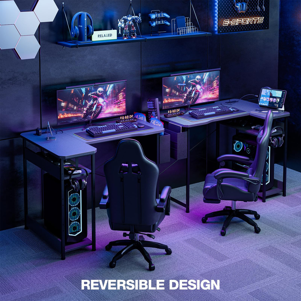 L Shaped Gaming Desk 40 Inch Black Carbon D774