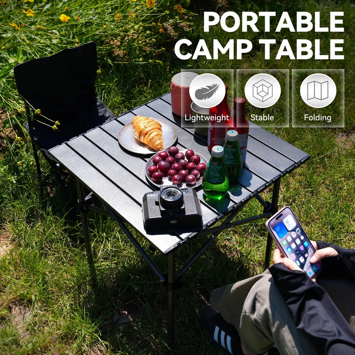Portable Folding Aluminum Camping Table with Carry Bag W988