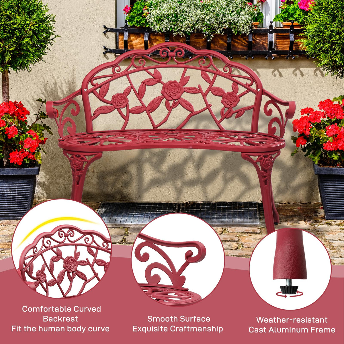 38.5" Cast Iron Aluminum Patio Bench D21954