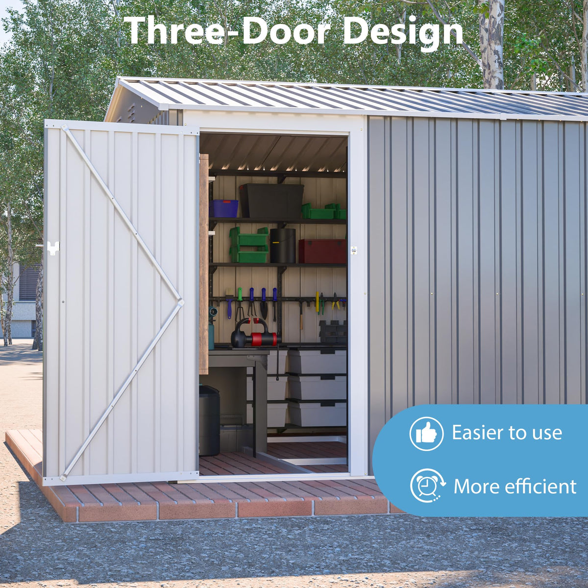 10x14 FT Waterproof Metal Storage Shed with 3 Lockable Doors G39628