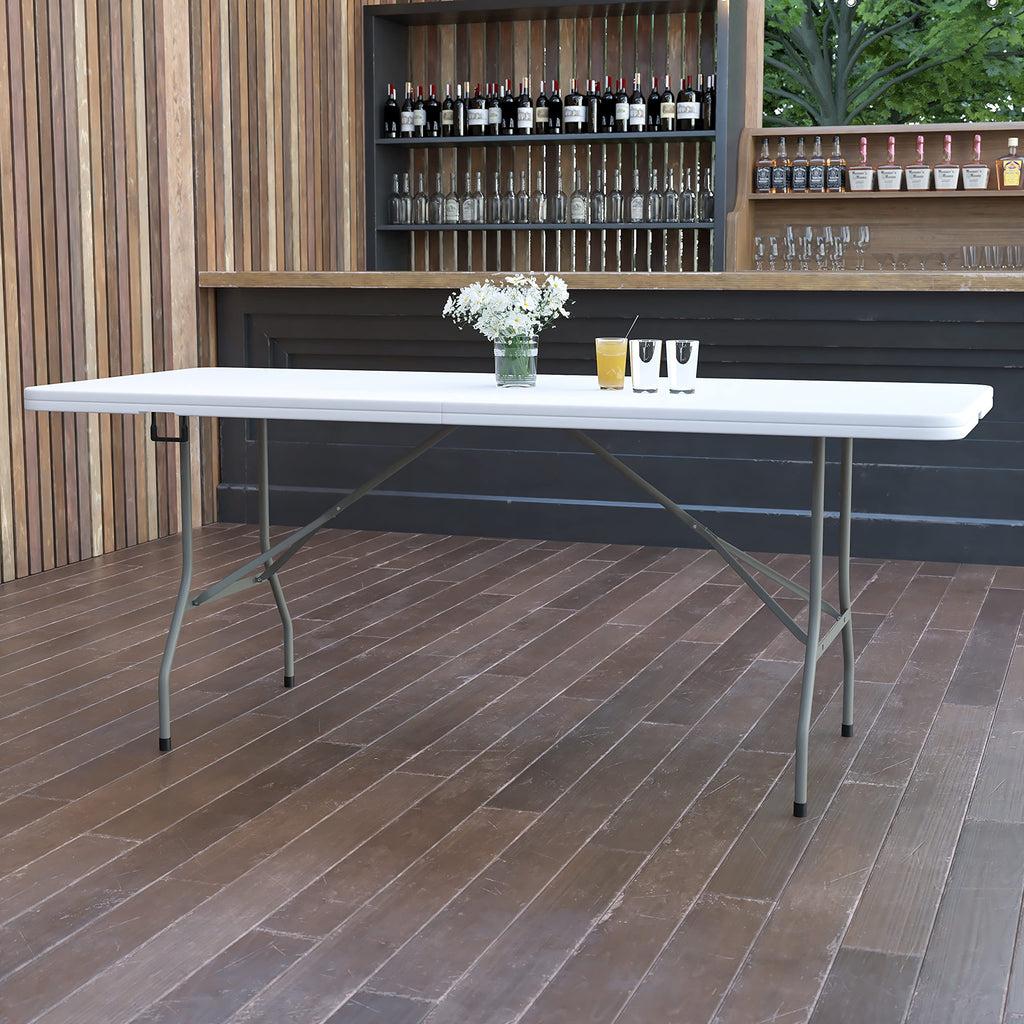 6-Foot Bi-Fold Granite White Plastic Folding Table L984108