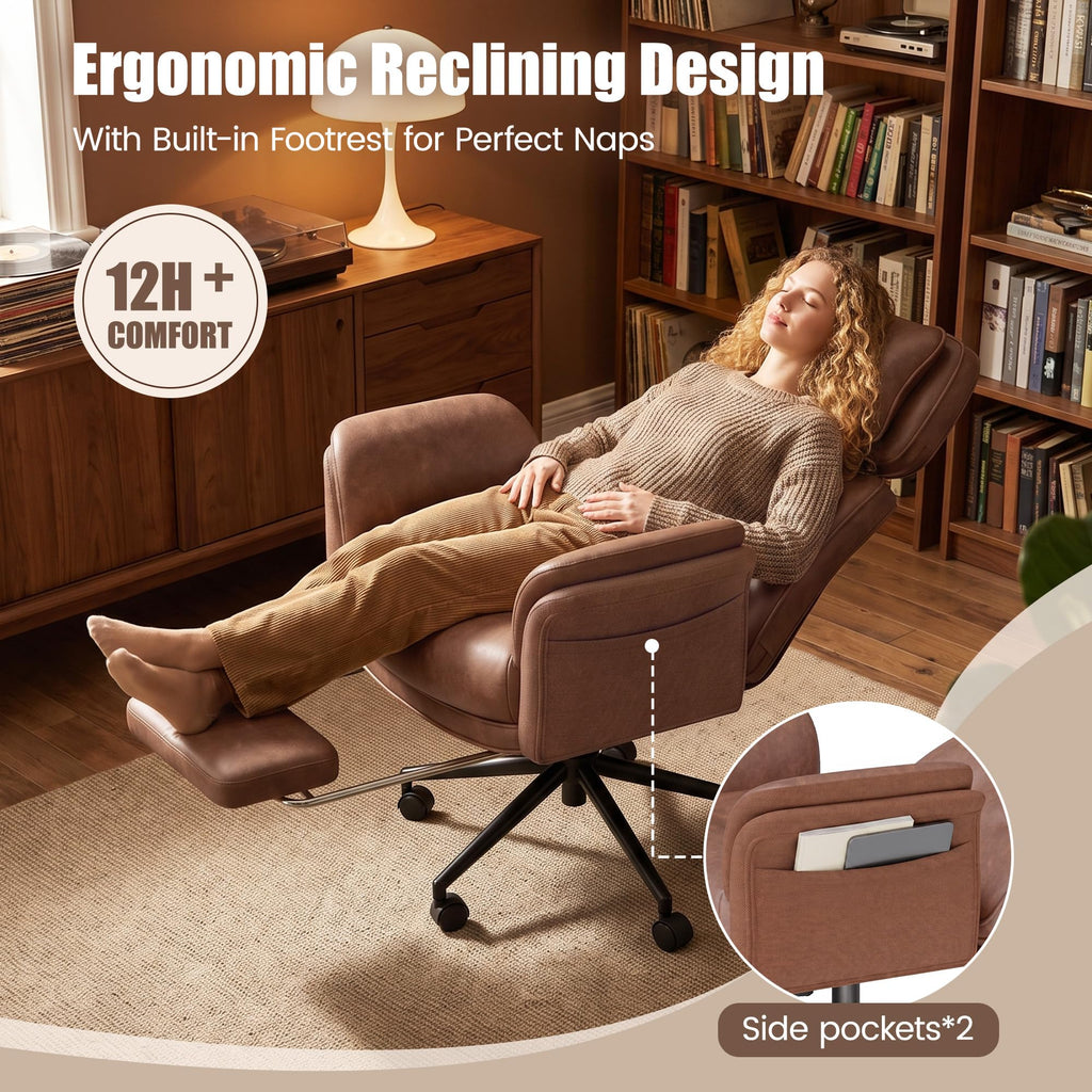 Brown Criss Cross Office Chair with Flip-Up Armrests and Headrest R743
