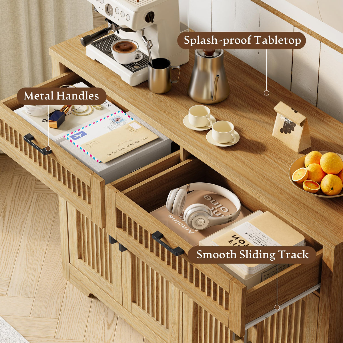 Fluted Buffet Sideboard Cabinet with Drawers S29758