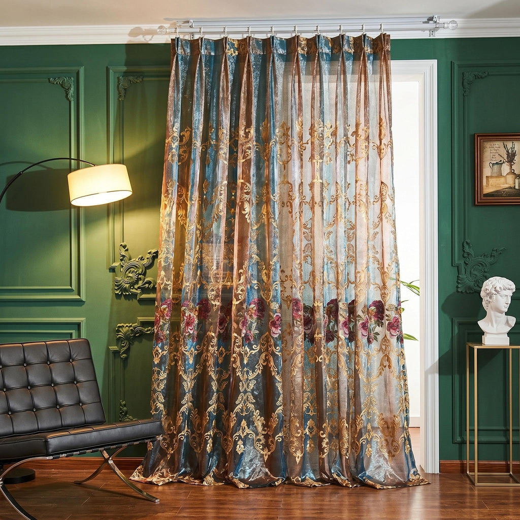 Embroidered Sheer Curtains with Floral Patterns 100"W x 84"L B237929