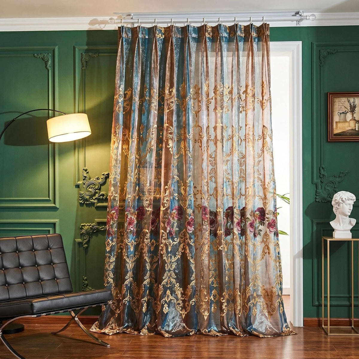 Embroidered Sheer Curtains with Floral Patterns 100"W x 84"L B237929